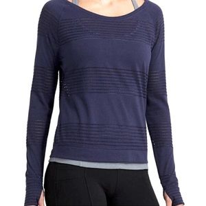 Athleta Limitless Long Sleeve Top Mesh Thumbholes Shirt Navy Blue Medium M Shirt